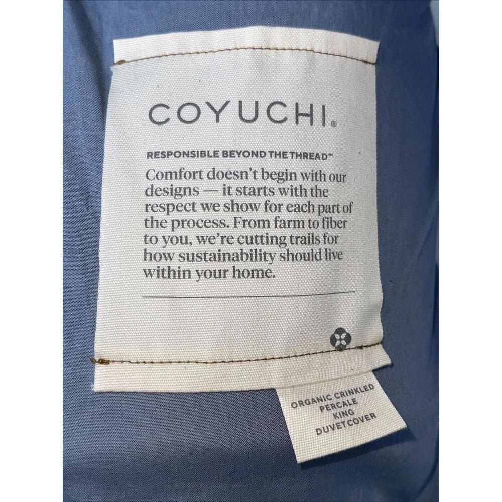 COYUCHI Organic Crinkled Cotton Percale KING Duvet Cover Gray - Picture 3 of 5